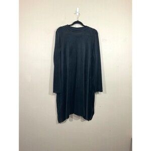 J Jill Womens Velour Midi Shift Dress L Black Minimalist Goth Lagenlook Pockets